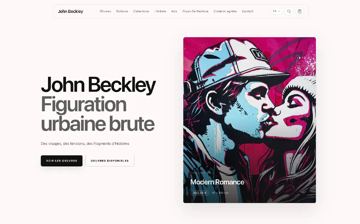 Page d’accueil de johnbeckley.com, un site réalisé avec Khroma
